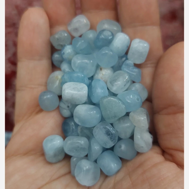 مهره تامبل سنگ آکوامارین سوراخ دار سنگ اصل طبیعی درجه یک