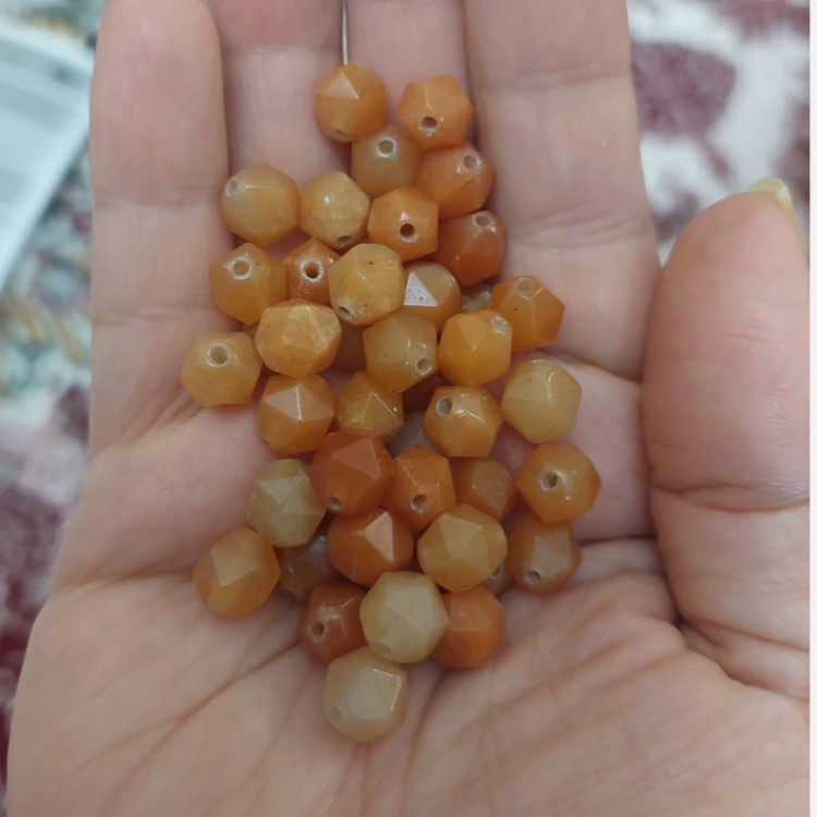 مهره سنگ آونتورین پرتقالی 8 میل تراش استار نارنجی اصل سوراخ دار معدنی