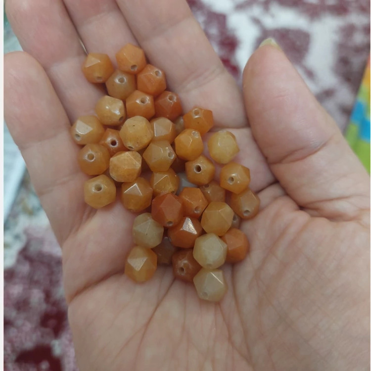 مهره سنگ آونتورین پرتقالی 8 میل تراش استار نارنجی اصل سوراخ دار معدنی