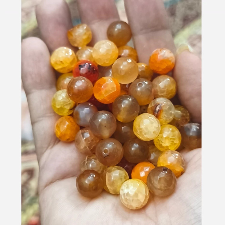 مهره سنگ عقیق نارنجی تراش جواهری 10 میل سنگ اصل درجه یک سوراخ دار معدنی پرتقالی عسلی