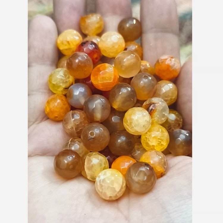 مهره سنگ عقیق نارنجی تراش جواهری 10 میل سنگ اصل درجه یک سوراخ دار معدنی پرتقالی عسلی