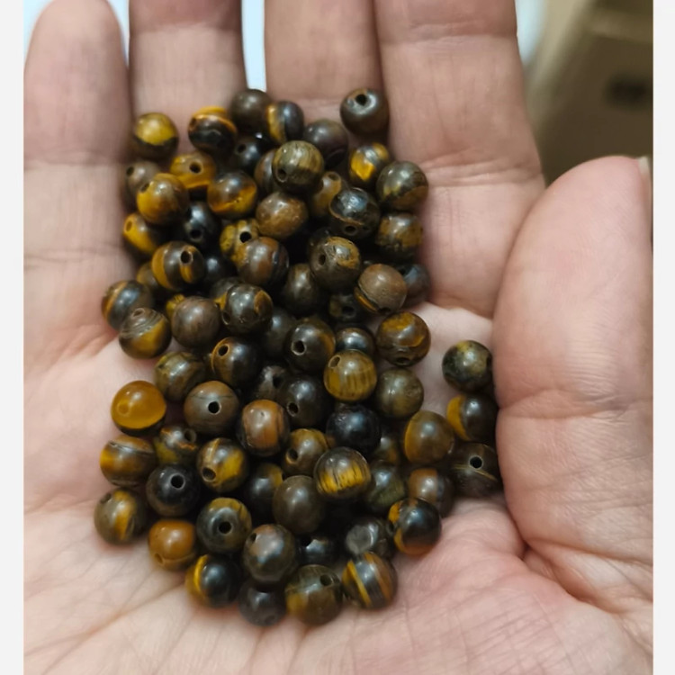 مهره سنگ چشم ببر 6 میل سوراخ دار سنگ اصل معدنی گوی