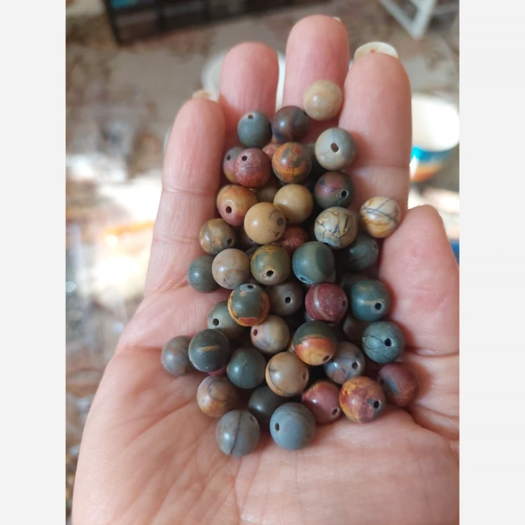 مهره سنگ جاسپر نهر مات 8 میل اصل معدنی دوطرف سوراخ دار