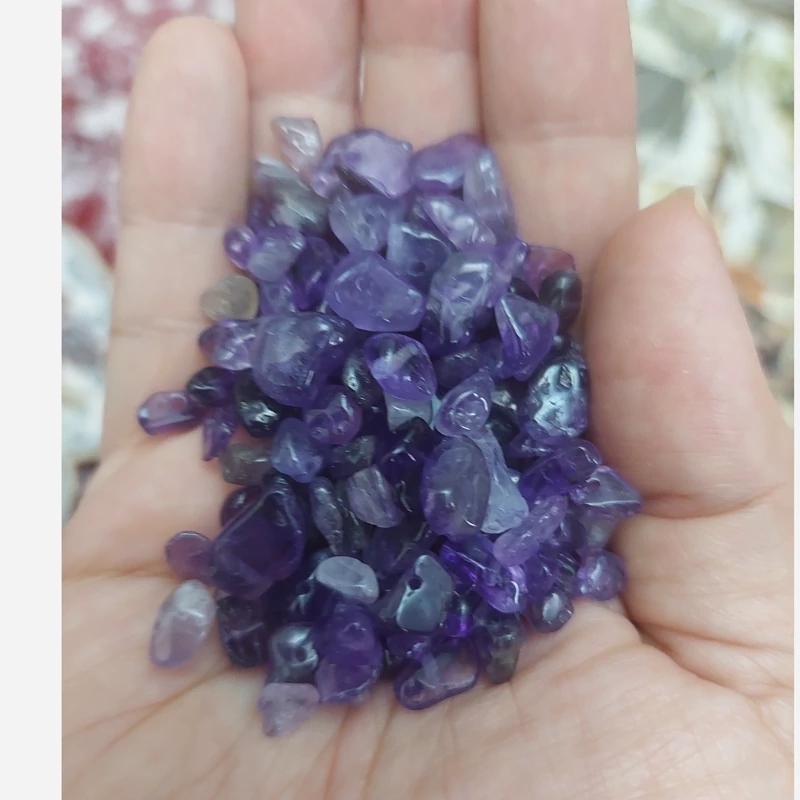 مهره آمیتیست چیپسی  وارداتی کیفیت درجه یک سوراخ دار تراش نخورده دفرمه طبیعی