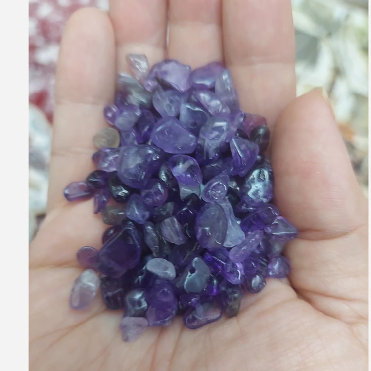 مهره آمیتیست چیپسی وارداتی کیفیت درجه یک سوراخ دار تراش نخورده دفرمه طبیعی