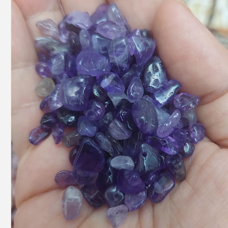 مهره آمیتیست چیپسی وارداتی کیفیت درجه یک سوراخ دار تراش نخورده دفرمه طبیعی