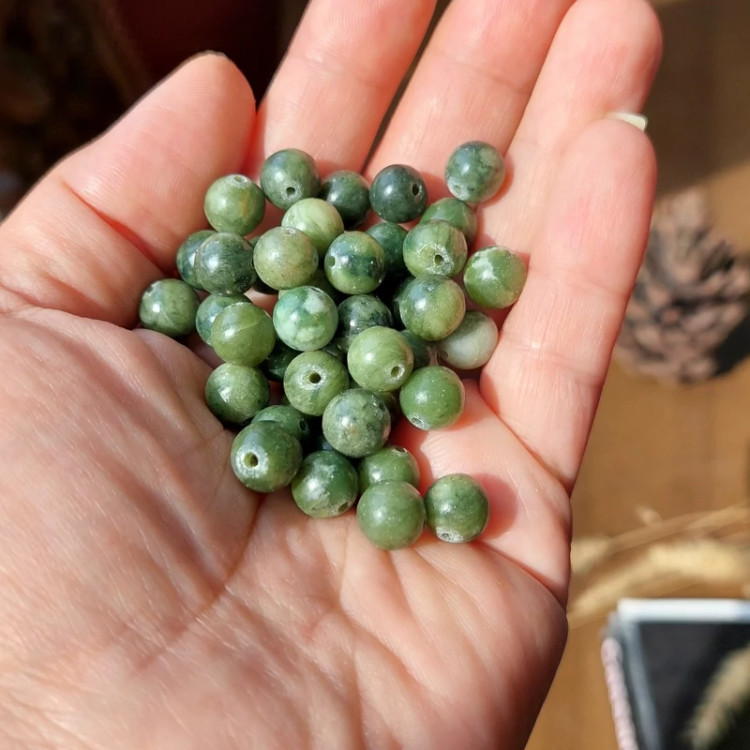 مهره سنگ یشم کانادا طبیعی سوراخ دار گوی یشم راف سنگ اصل مهره درجه یک سایز 8