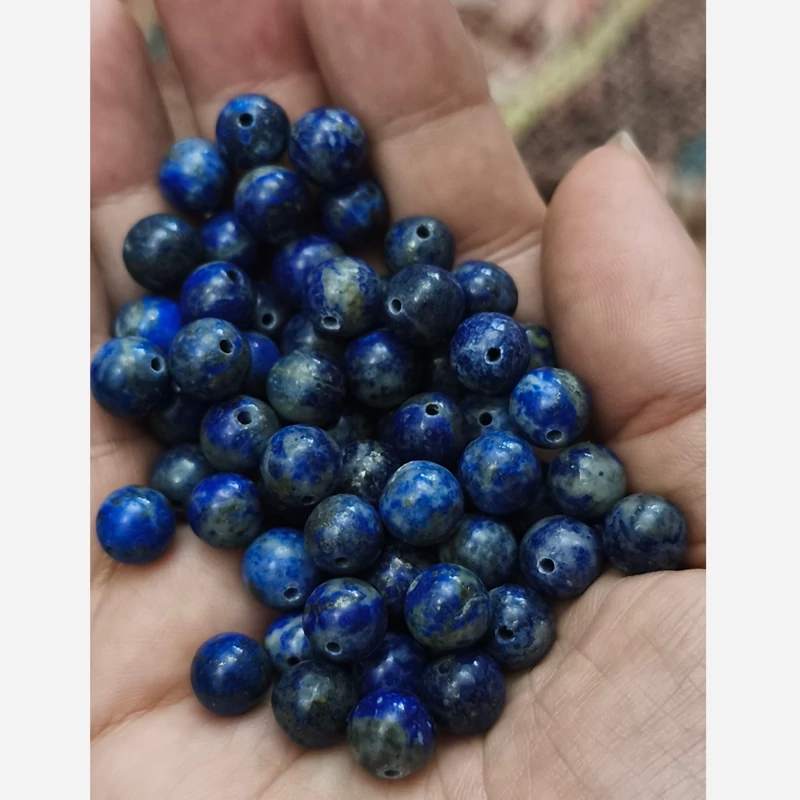 مهره سنگ لاجورد افغان طبیعی سوراخ دارسایز8 درجه یک گوی  اصل طبیعی