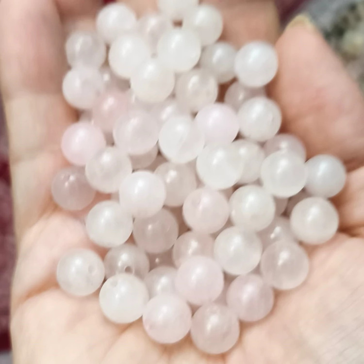 مهره سنگ رزکوارتز برزیلی سایز 8 درجه یک طبیعی گوی اصل سوراخ دار