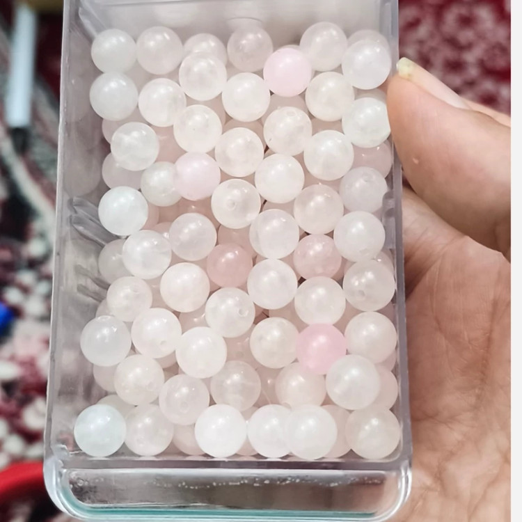 مهره سنگ رزکوارتز برزیلی سایز 8 درجه یک طبیعی گوی اصل سوراخ دار