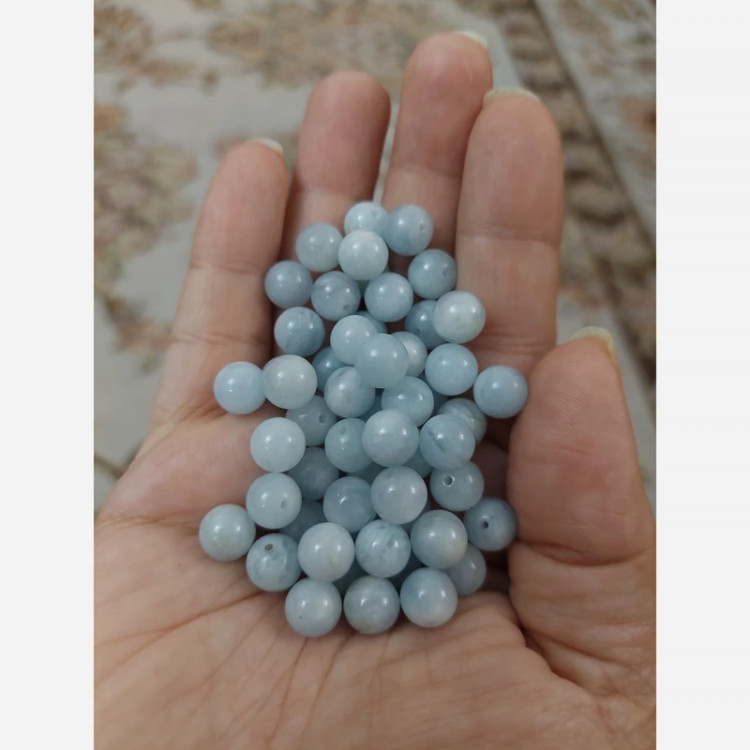 مهره سنگ آکوامارین وارداتی اصل سایز8 درجه یک گوی سنگ اصل مهره معدنی طبیعی