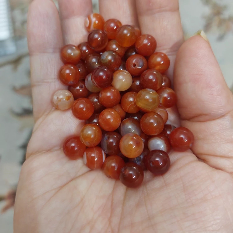مهره سنگ عقیق کارنلین سایز 8 سنگ اصل درجه یک گوی سنگ طبیعی معدنی سوراخ دار