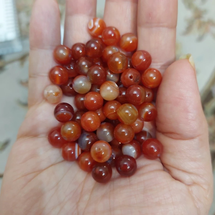 مهره سنگ عقیق کارنلین سایز 8 سنگ اصل درجه یک گوی سنگ طبیعی معدنی سوراخ دار