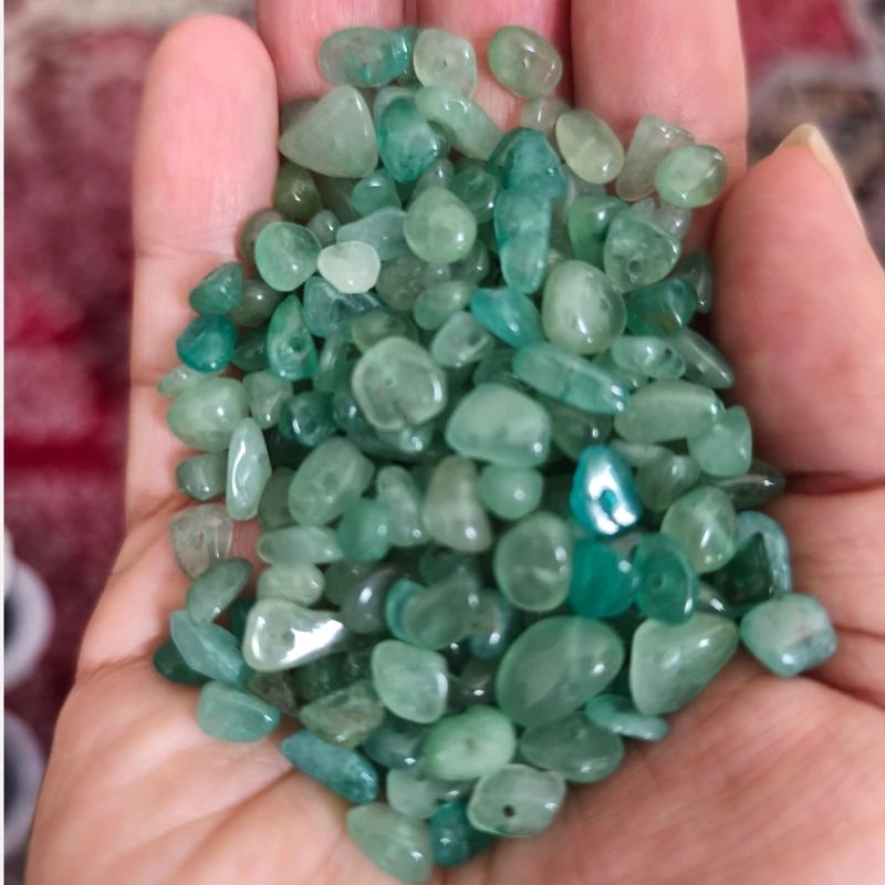 مهره سنگ آونتورین سبز چیپسی سوراخ دار سنگ اصل درجه یک تراش نخورده راف سنگ طبیعی