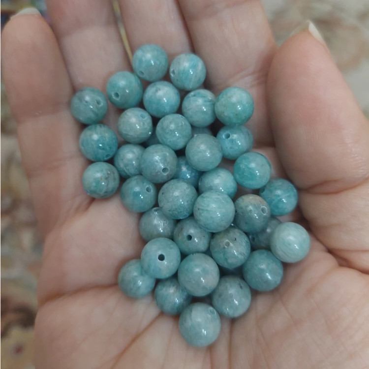 مهره سنگ آمازونیت درجه یک سایز بین ۷و8 سنگ اصل درجه یک گوی سنگ طبیعی معدنی
