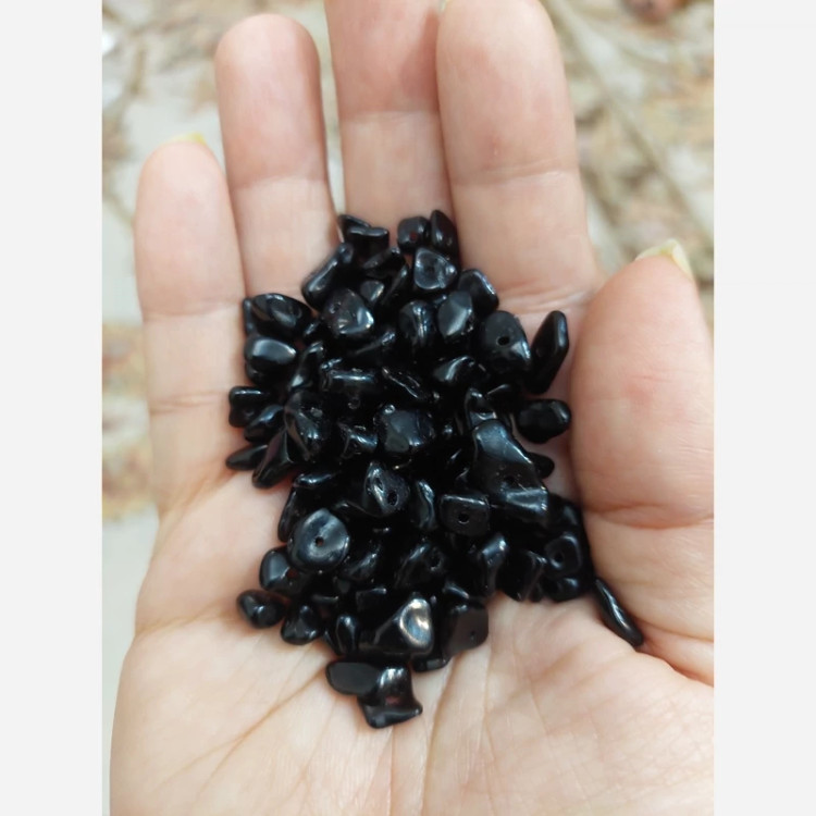 مهره سنگ آبسیدین چیپسی سوراخ دار سنگ اصل طبیعی معدنی