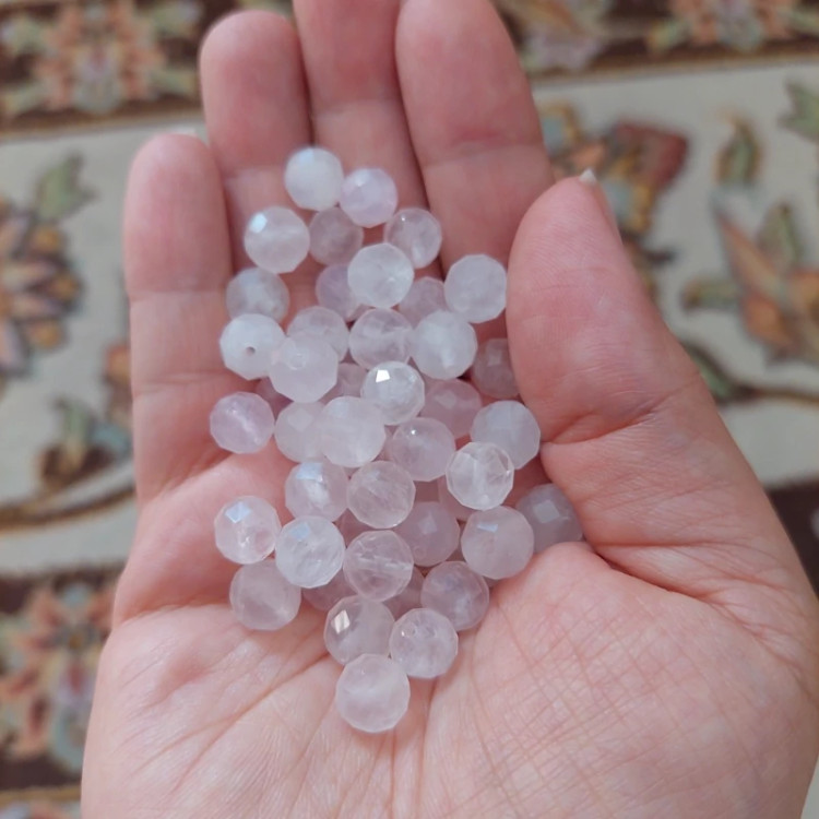 مهره سنگ رزکوارتز تراش جواهری سایز8 سنگ اصل درجه یک مهره سوراخ دار طبیعی معدنی