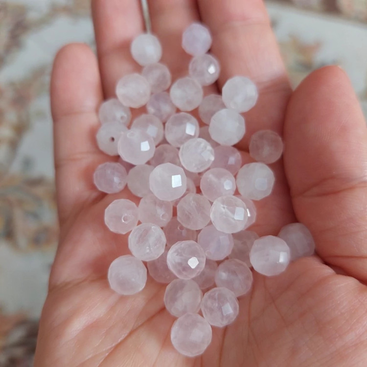 مهره سنگ رزکوارتز تراش جواهری سایز8 سنگ اصل درجه یک مهره سوراخ دار طبیعی معدنی