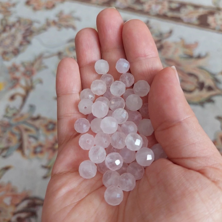 مهره سنگ رزکوارتز تراش جواهری سایز8 سنگ اصل درجه یک مهره سوراخ دار طبیعی معدنی