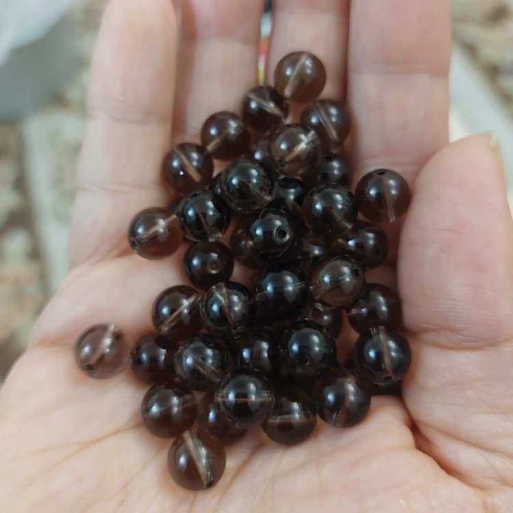مهره سنگ کوارتز دودی یا اسموکی کوارتز وارداتی از برزیل سایز 8 سوراخ دار سنگ اصل طبیعی