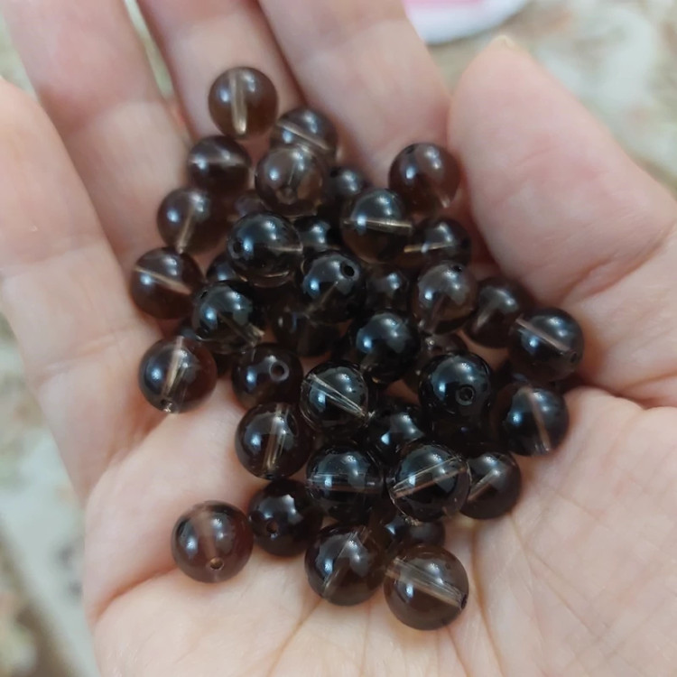 مهره سنگ کوارتز دودی یا اسموکی کوارتز وارداتی از برزیل سایز 8 سوراخ دار سنگ اصل طبیعی
