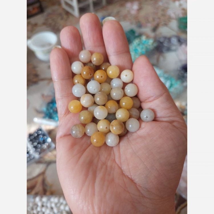 مهره سنگ کلسیت سوراخ دار سایز 8 درجه یک طبیعی