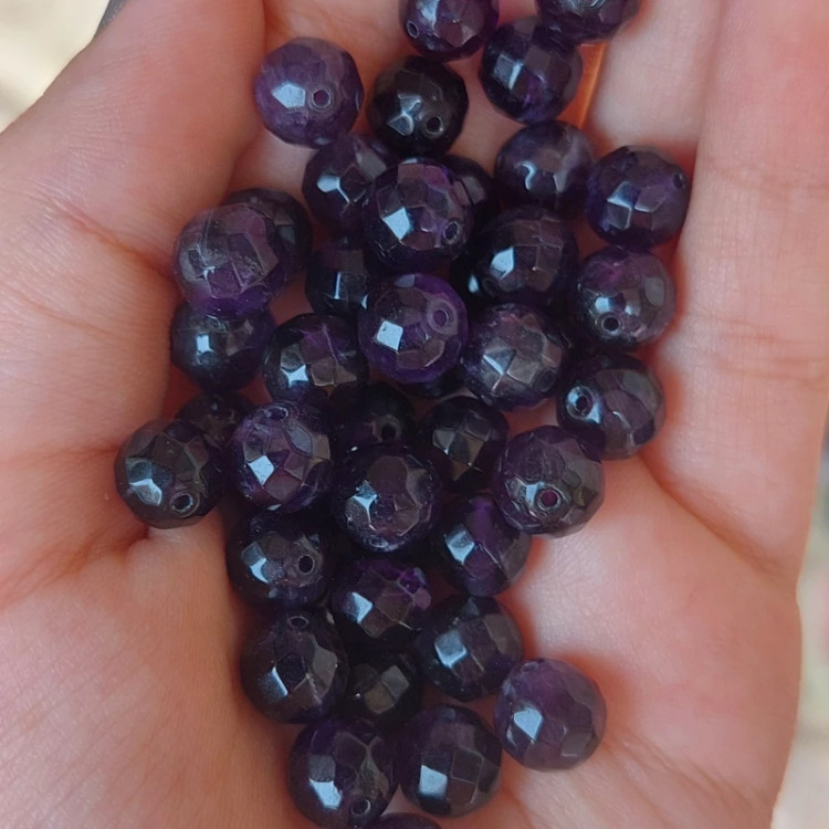 مهره سنگ آمیتیست تراش جواهری سایز8 سنگ اصل درجه یک مهره سوراخ دار طبیعی معدنی
