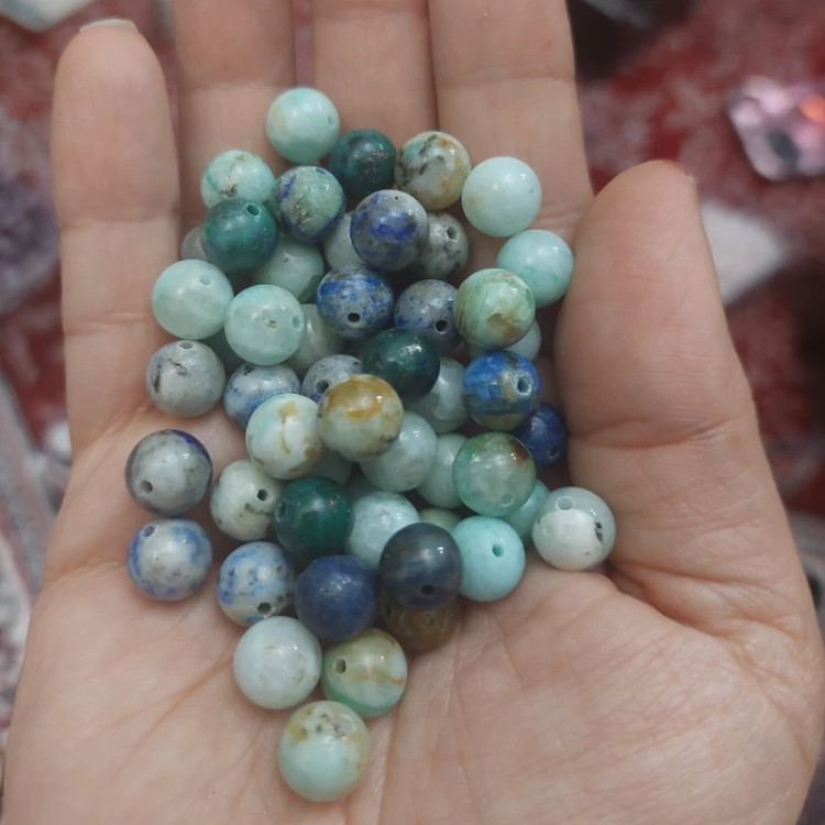 مهره سنگ کریزوکولا وارداتی از کنگوسوراخ دار سایز بین 7و8 میل سنگ طبیعی اصل
