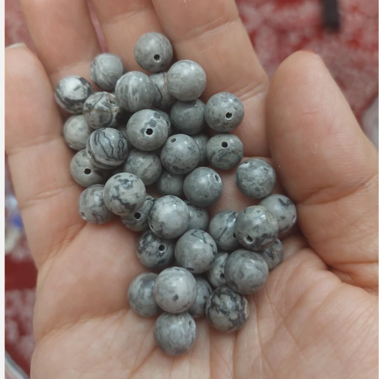 مهره سنگ جاسپر پیکاسو سوراخ دار سایز 8 سنگ طبیعی درجه یک گوی سنگ
