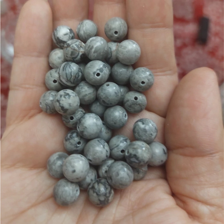 مهره سنگ جاسپر پیکاسو سوراخ دار سایز 8 سنگ طبیعی درجه یک گوی سنگ