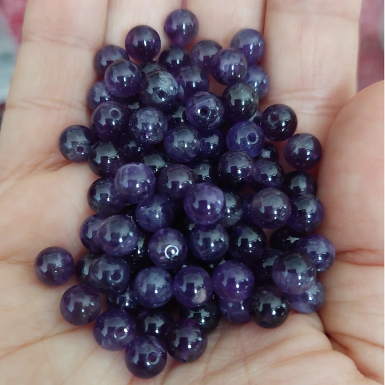 مهره سنگ آمیتیست سایز 6 وارداتی سوراخ دار سنگ اصل طبیعی