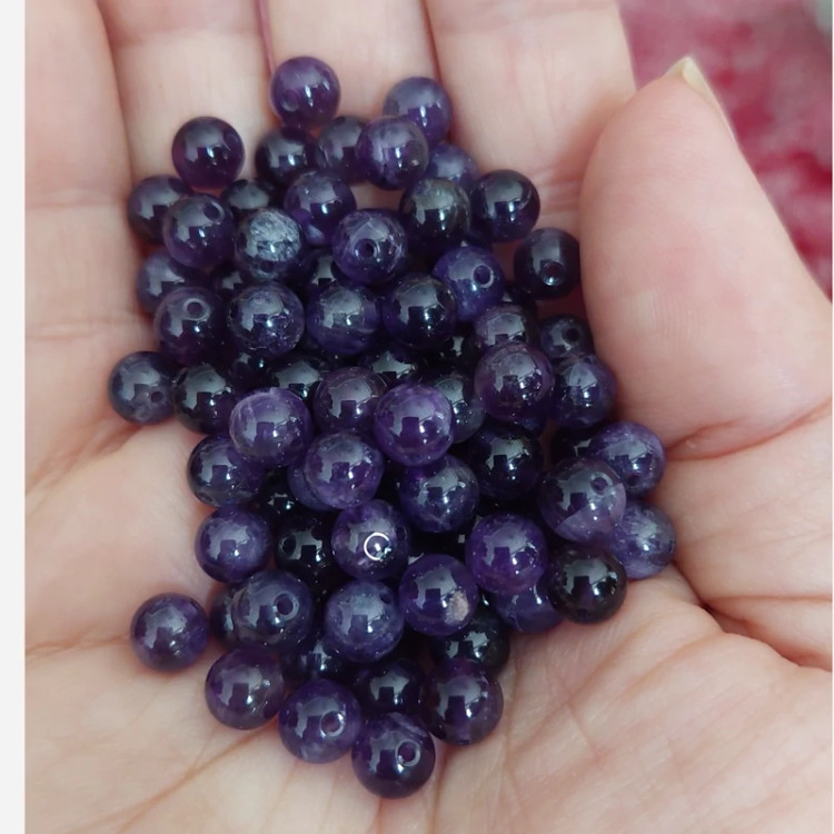 مهره سنگ آمیتیست سایز 6 وارداتی سوراخ دار سنگ اصل طبیعی