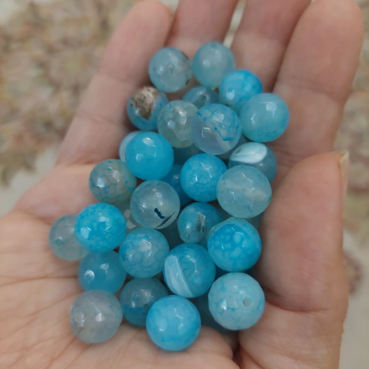 مهره سنگ عقیق آبی روشن تراش جواهری سایز 10 دوطرف سوراخ دار سنگ صد درصد طبیعی اصل