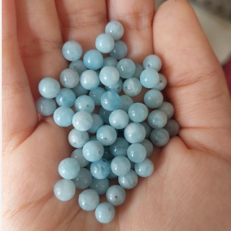 مهره سنگ آکوامارین اصل سایز 6 سوراخ دار گوی معدنی طبیعی