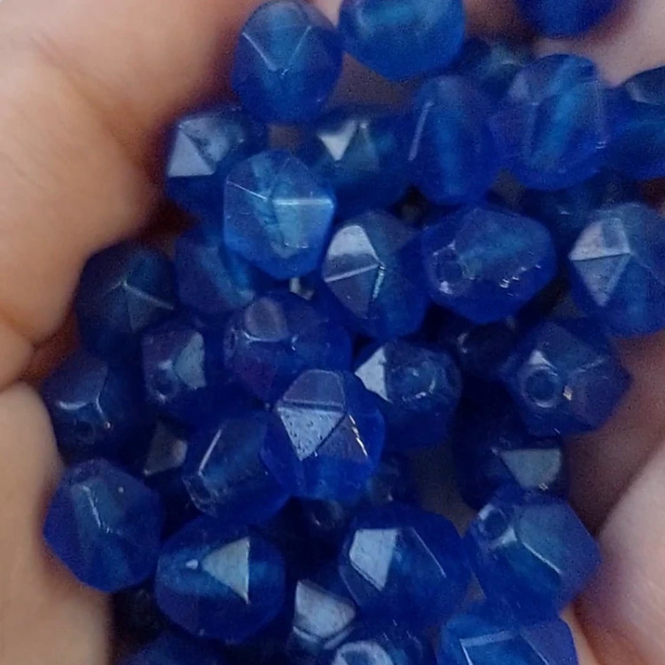 مهره سنگ جید کبود تراش استارآبی کاربنی سایز 8 سوراخ دار سنگ اصل گوی