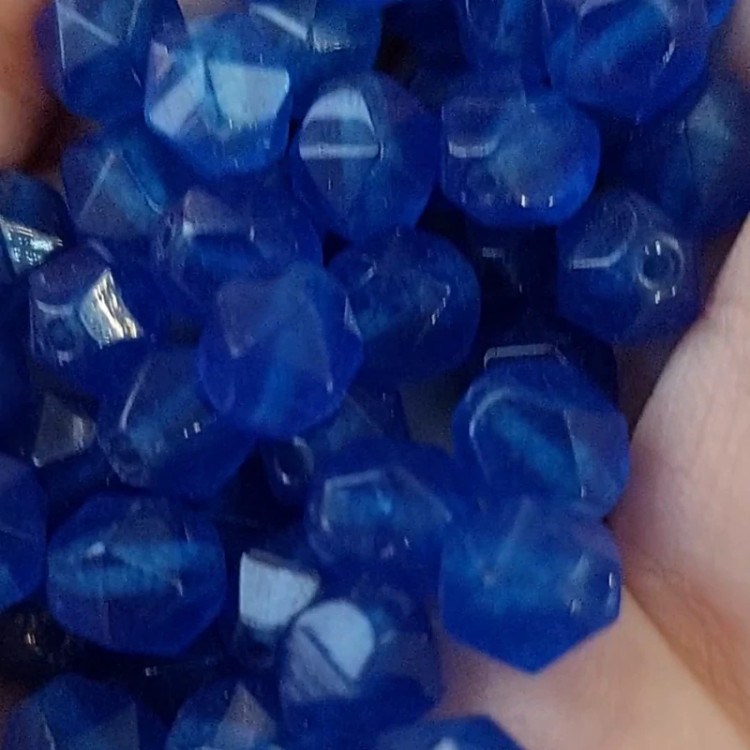 مهره سنگ جید کبود تراش استارآبی کاربنی سایز 8 سوراخ دار سنگ اصل گوی