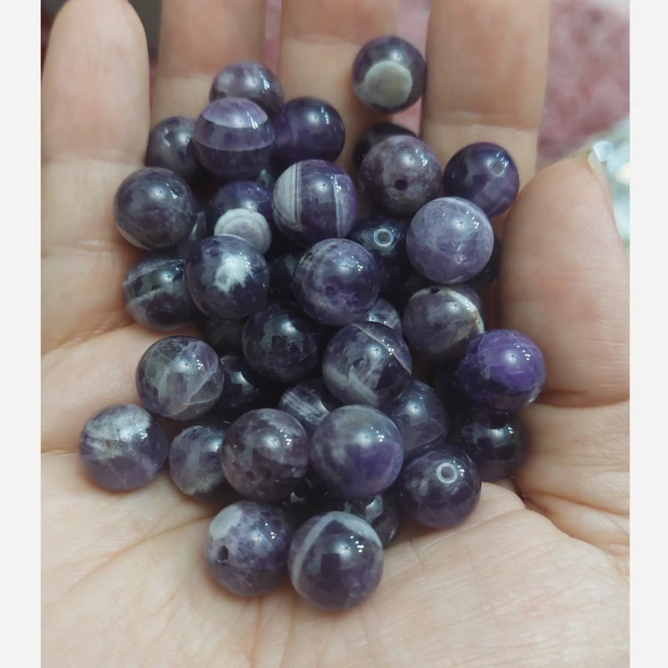 مهره سنگ آمیتیست لیس آگات یا شورن سایز 10 وارداتی از اروگوئه سنگ اصل طبیعی سوراخ دار