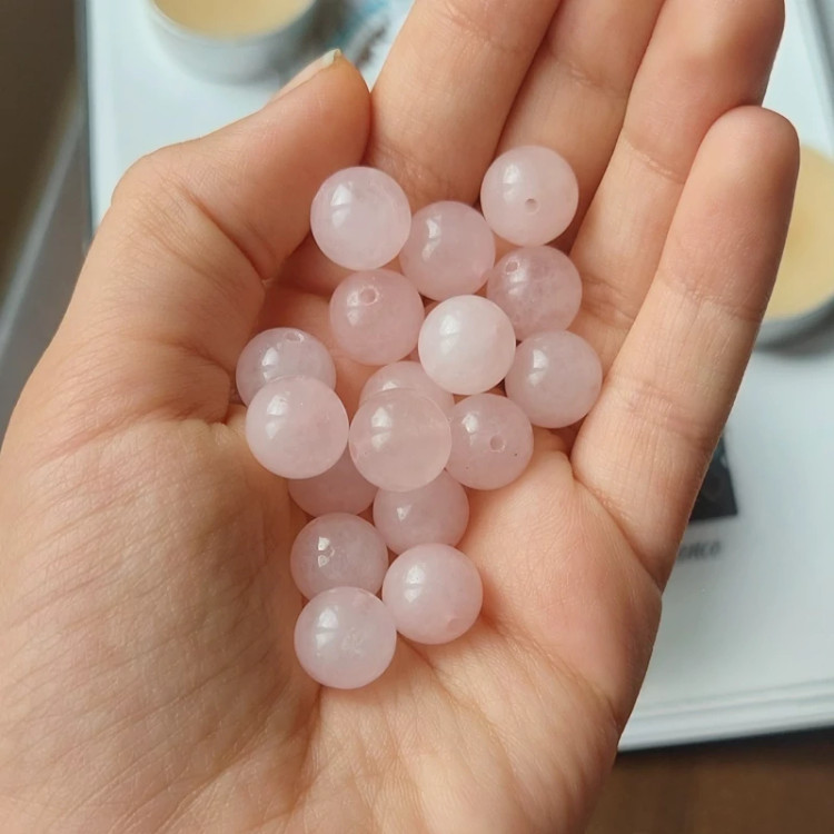 مهره سنگ رزکوارتز برزیلی سوراخ دار سایز 10 گوی سنگ اصل سنگ