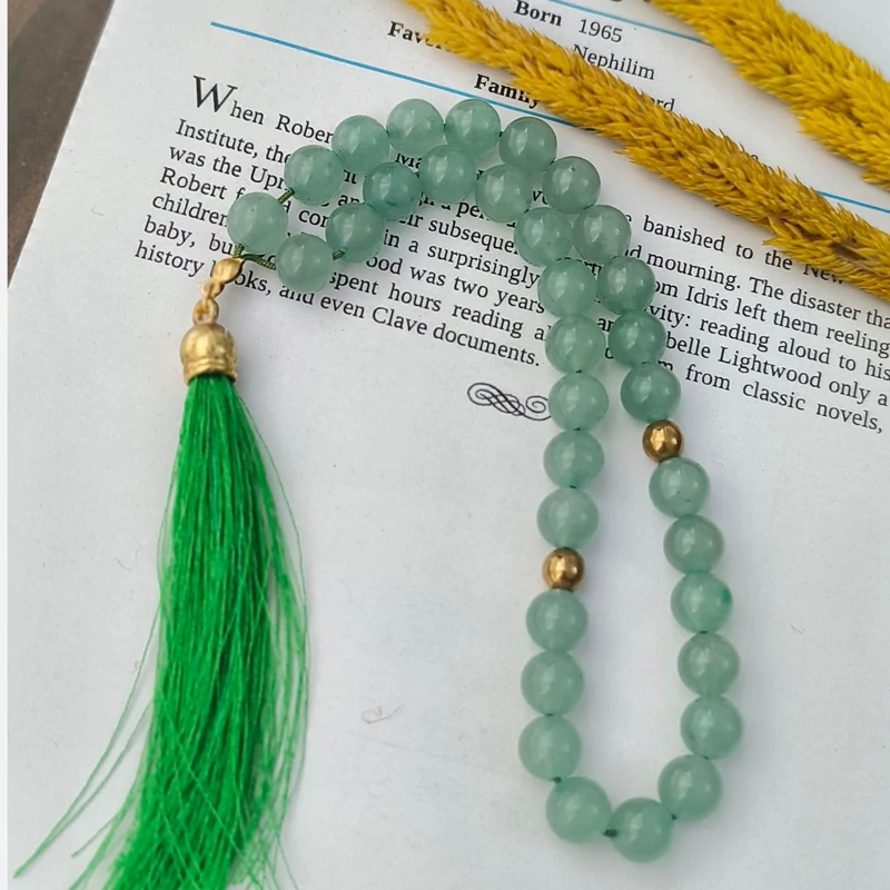 تسبیح سنگ آونتورین سبز 33دانه اصل کیفیت درجه یک سنگ اصل طبیعی