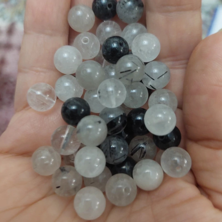 مهره سنگ تورمالین کوارتز سایز 8 سنگ طبیعی اصل سوراخ دار