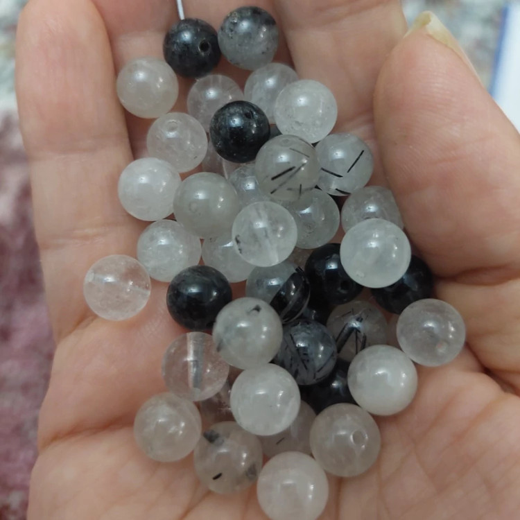 مهره سنگ تورمالین کوارتز سایز 8 سنگ طبیعی اصل سوراخ دار