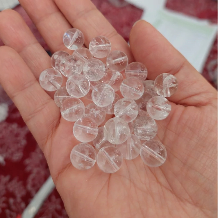 مهره کریستال کوارتز شفاف 10 میل سوراخ دار سنگ اصل طبیعی