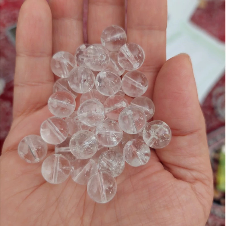 مهره کریستال کوارتز شفاف 10 میل سوراخ دار سنگ اصل طبیعی