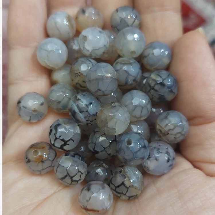مهره سنگ عقیق دراگون خاکستری سایز 10 طوسی سوراخ دار سنگ اصل طبیعی