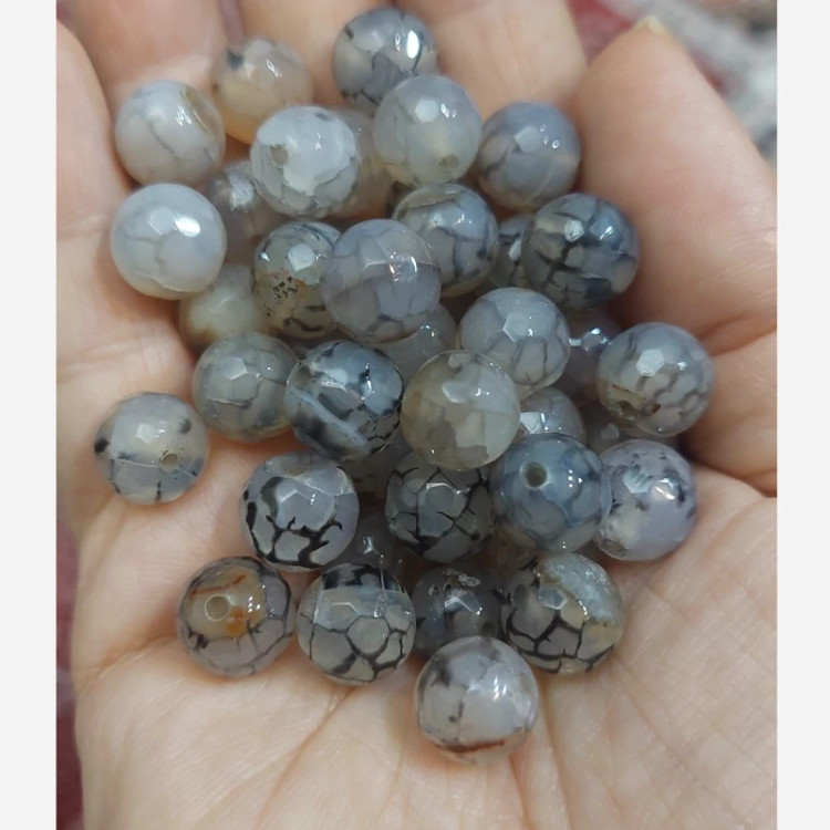 مهره سنگ عقیق دراگون خاکستری سایز 10 طوسی سوراخ دار سنگ اصل طبیعی