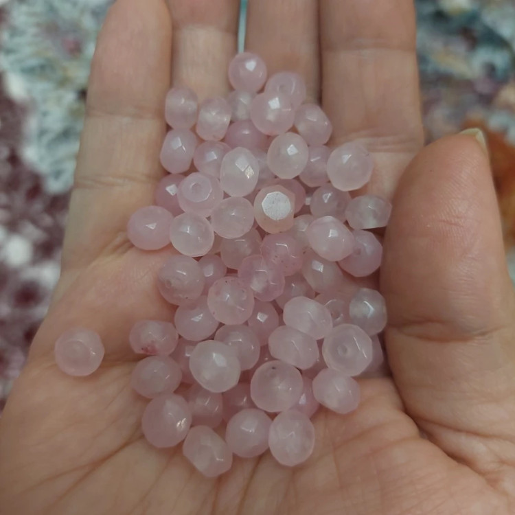 مهره سنگ رزکوارتز واشری تراش جواهری۸میل سنگ اصل طبیعی درجه یک