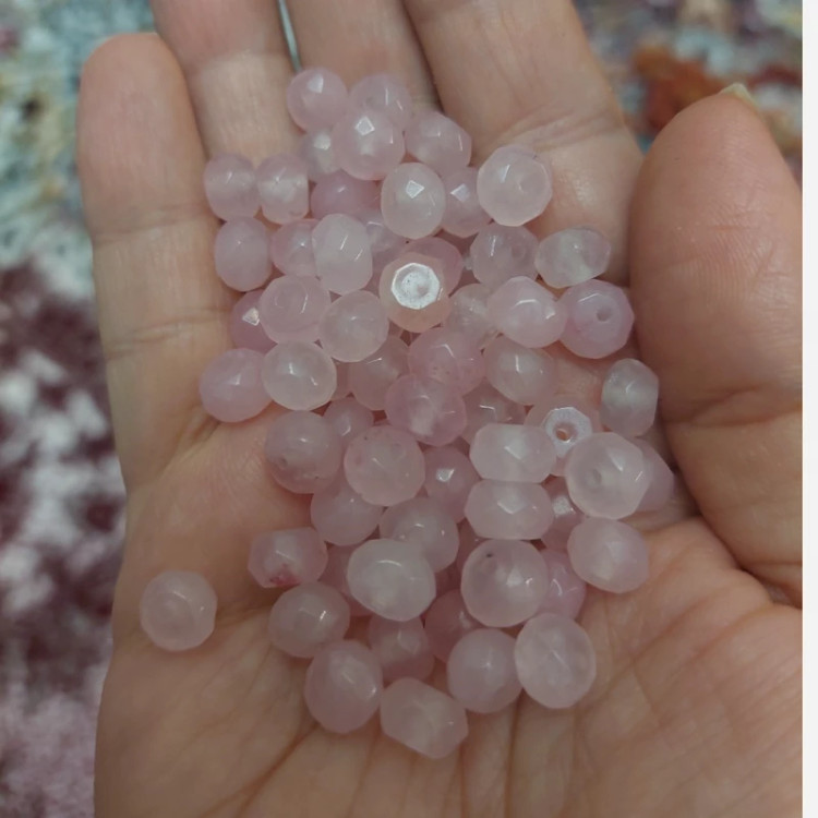 مهره سنگ رزکوارتز واشری تراش جواهری۸میل سنگ اصل طبیعی درجه یک