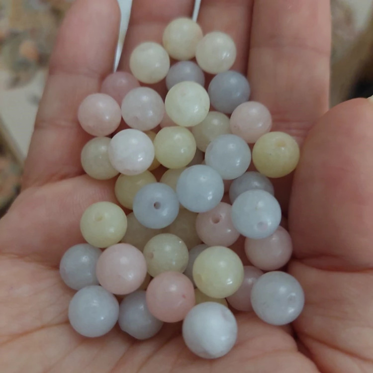 مهره سنگ مورگانیت سایز 8 سنگ طبیعی اصل سوراخ دار گوی