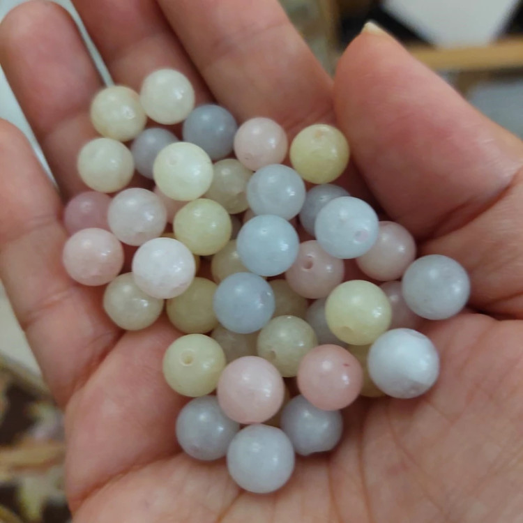 مهره سنگ مورگانیت سایز 8 سنگ طبیعی اصل سوراخ دار گوی