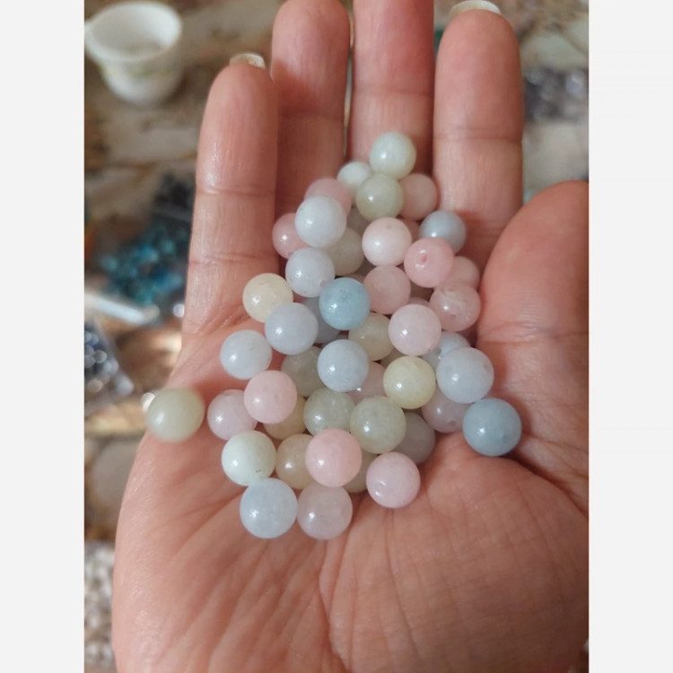 مهره سنگ مورگانیت سایز 8 سنگ طبیعی اصل سوراخ دار گوی